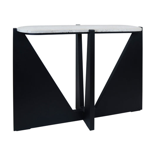 Winton Travertine Top Console Table With Black Acacia Wood Frame | Luxury Home Accessories | Heulog Glow
