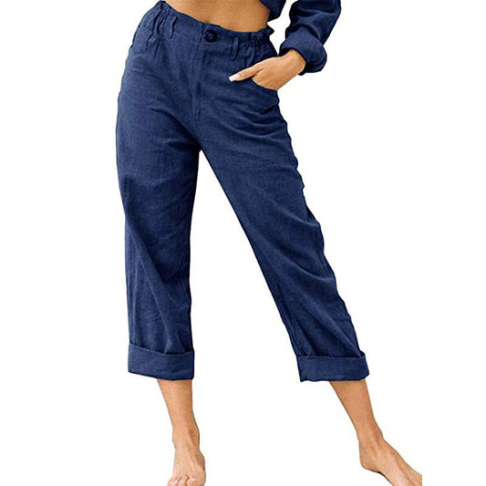 Women's Cotton Linen Patchwork Trousers | High Waist Drawstring Loose Casual Pants | 11 Colours | S–3XL | Michan Direct | Luxury Home Accessories | Heulog Glow