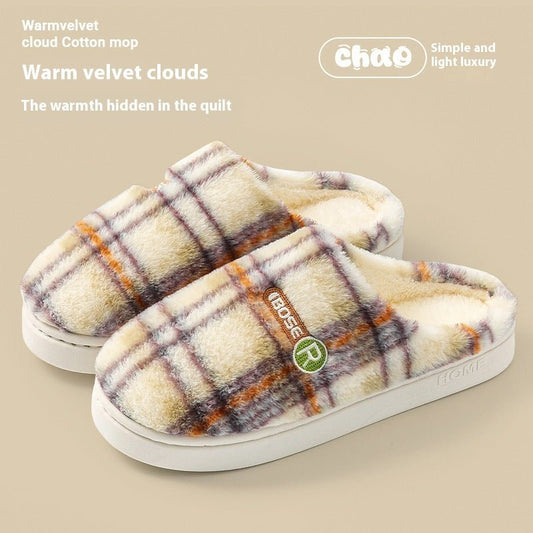 Women's Home Plush Warm Non-slip Plaid Cotton Shoes | Luxury Home Accessories | Heulog Glow