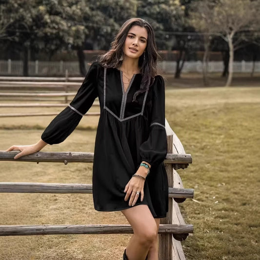 Women's Intellectual Casual Long-Sleeve V-Neck Dress | Luxury Home Accessories | Heulog Glow