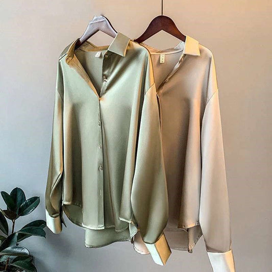 Women's Long-sleeved Satin Shirt | Luxury Home Accessories | Heulog Glow