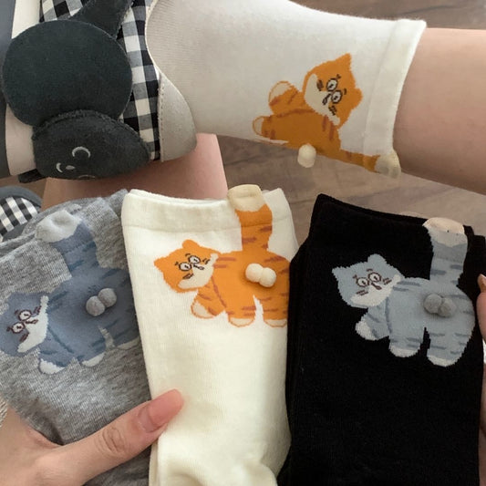 Women's Thin Solid Color Cute Cartoon Funny Long Socks | Luxury Home Accessories | Heulog Glow