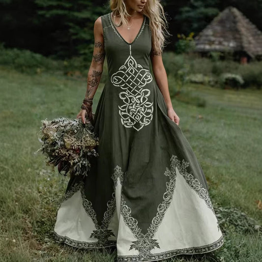 Women's V-Neck Ethnic-style Artistic Sleeveless Printed Dress | Luxury Home Accessories | Heulog Glow