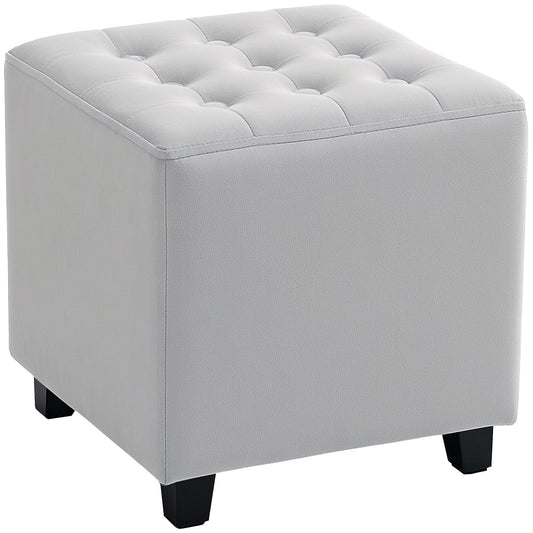 HOMCOM Square Footstool Small Ottoman w/ Wood Legs for Bedroom Light Grey