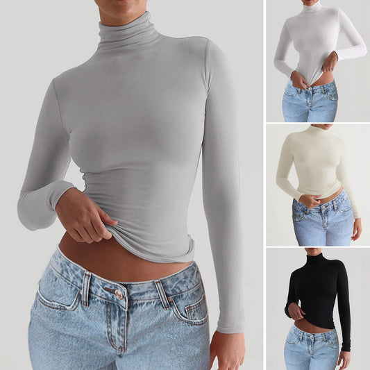 Y2K Slim Turtleneck T-shirt Fashion Casual Long-sleeved Pullover Tight Top Women's Clothing | Luxury Home Accessories | Heulog Glow