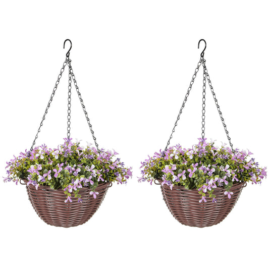 HOMCOM Artificial Flowers in Basket Set of 2 with 75 Leaves and 15 Flowers