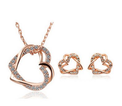 Yiwu Fashion Jewelry Factory Jewelry Customized Double Diamond Heart Necklace Earring Set | Luxury Home Accessories | Heulog Glow