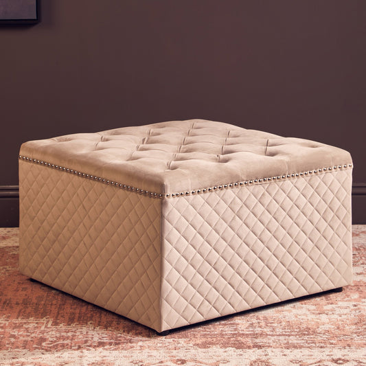 Zamora Square Mink Velvet Ottoman | Luxury Home Accessories | Heulog Glow