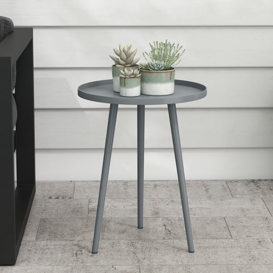 Outsunny Round Garden Coffee Table, Outdoor Side Table with Rounded Steel Edge, Ø40 x 50H cm, Grey