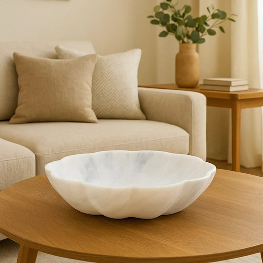 Zoro Large White Marble Scalloped Bowl | Luxury Home Accessories | Heulog Glow