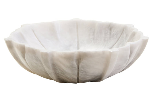 Zoro Medium White Marble Lotus Bowl | Luxury Home Accessories | Heulog Glow