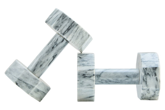 Zoro Set of Two Decorative Grey Marble Dumbbells | Luxury Home Accessories | Heulog Glow