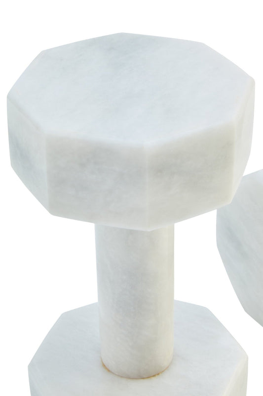 Zoro Set of Two Decorative White Marble Dumbbells | Luxury Home Accessories | Heulog Glow