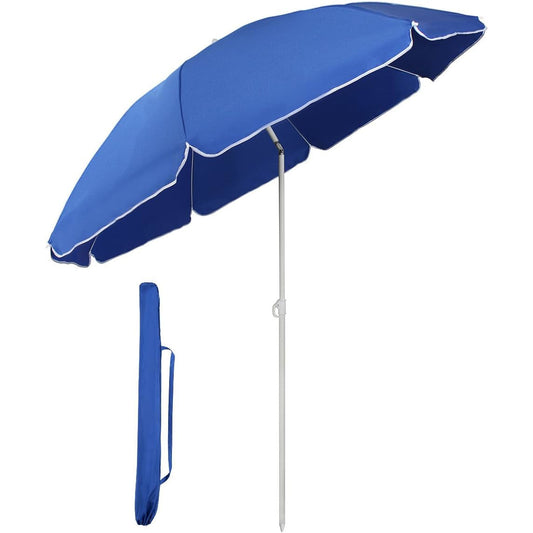 Tilting Beach Umbrella 1.6m UV20+ Portable Sun Shade Blue Sekey
