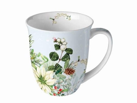 PORCELANA - MUG 0.40L WHITE POINSETTIA DECORATION 10X10CM