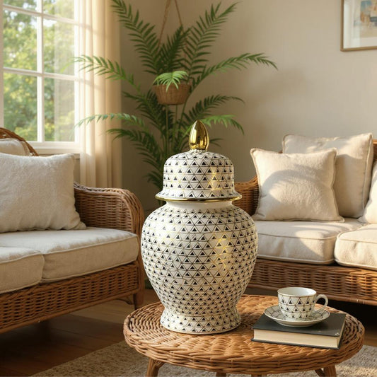 36CM CERAMIC GINGER JAR WITH LID