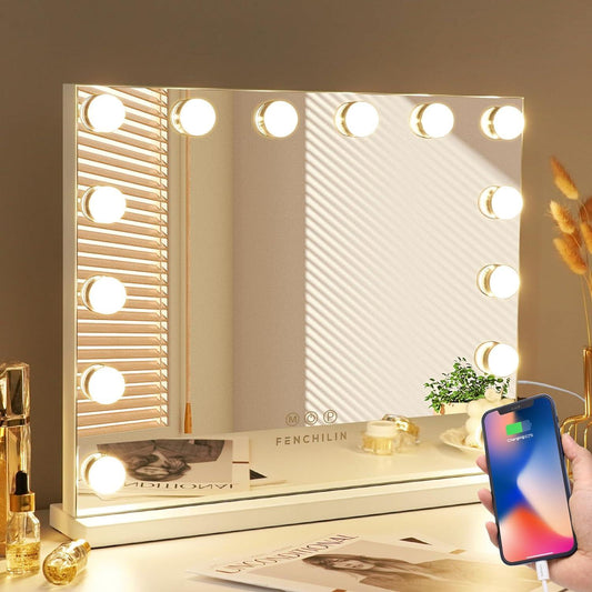 Hollywood Vanity Makeup Mirror LED Lights Dimmable USB Mode 58 x 46cm FENCHILIN