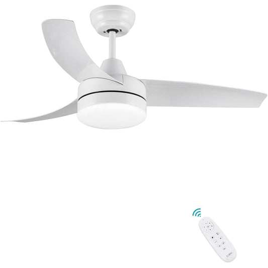 CJOY 42" White Ceiling Fan with Light, Remote, Quiet DC Motor, 6 Speeds, Dimmable