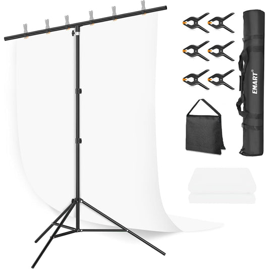 White Backdrop 1.5x2m with Adjustable 2x2m Frame Stand Kit for Studio EMART