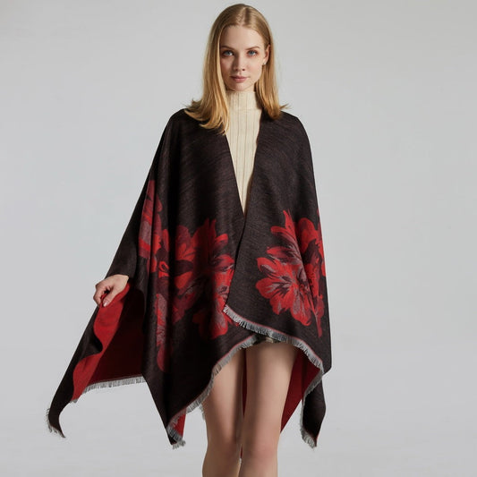 European And American Fashion Jacquard Split Thickened Warm Split Shawl