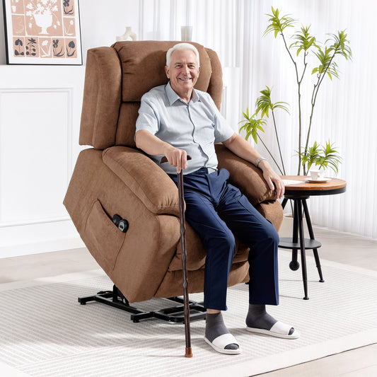HOMCOM Power Lift Recliner Chair with Massage, Overstuffed Lift Chair for Elderly with Footrest, Remote and Side Pocket, Brown