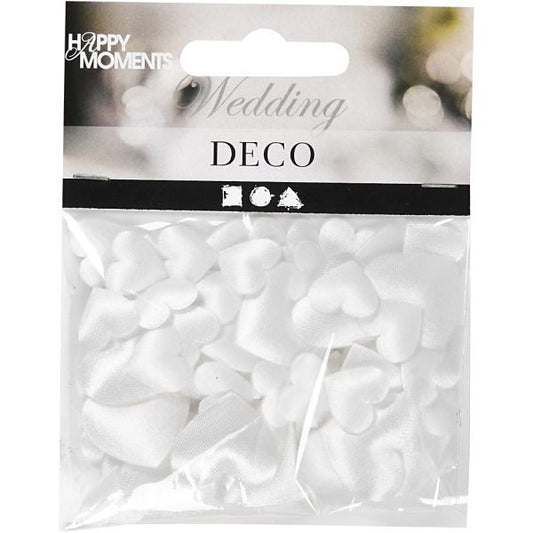Satin Hearts. Size 10+20 Mm. Thickness 1-2 Mm. 70 Asstd. White