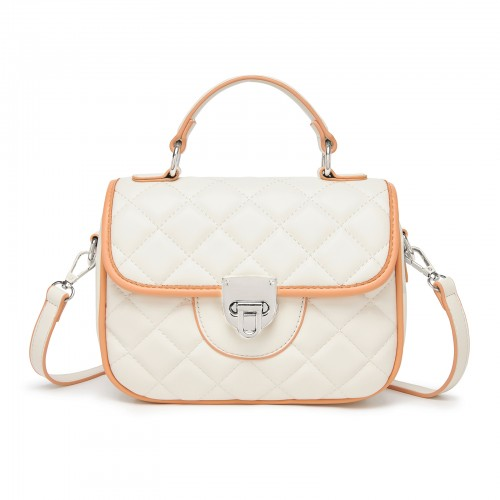 MSM2507 - Miss Lulu Practical Quilted PU Leather Crossbody Handbag with Secure Lock and Everyday Storage - Beige