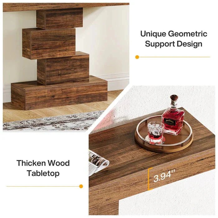 107cm Console Table, Wood Sofa Table Accent Table with Geometric Base | Luxury Home Accessories | Heulog Glow