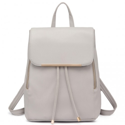 BPM2427 - Miss Lulu Stylish Faux Leather Backpack Secure Daypack with Magnetic Snap Closure Fashionable PU Leather Travel Bag - Light Grey