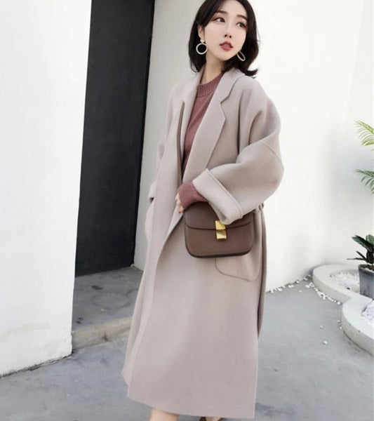 Winter new women's mid-length maple leaf red woolen coat