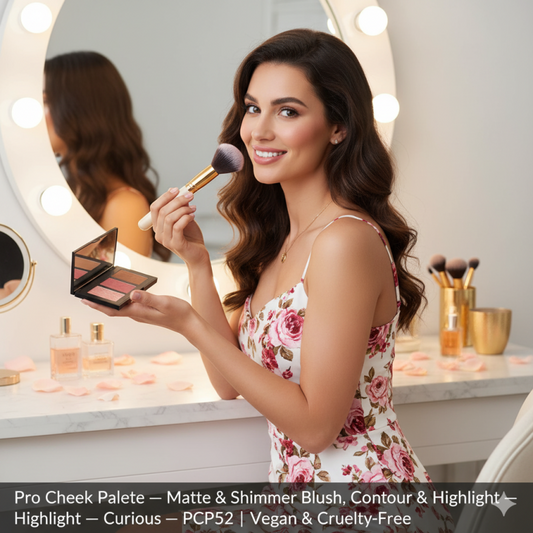 Pro Cheek Palette – Matte & Shimmer Blush, Contour & Highlight – Curious – PCP52 | Vegan & Cruelty-Free