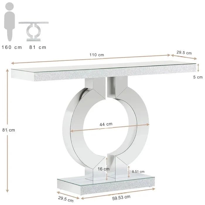 110cm Mirrored Console Table, Modern Silver Console Table with O-Shaped Base | Luxury Home Accessories | Heulog Glow