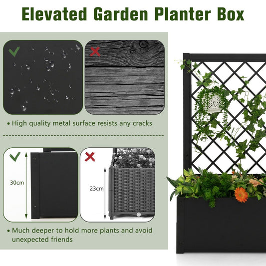 112CM Metal Planter Box with Trellis for Climbing Plants-Black