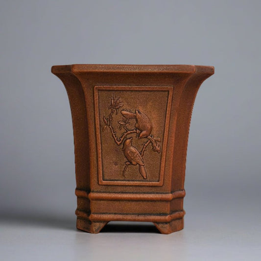 11cm Premium Unglazed Bonsai Pot | Cascade | 11cm x 11cm x 11cm | Brown | Luxury Home Accessories | Heulog Glow