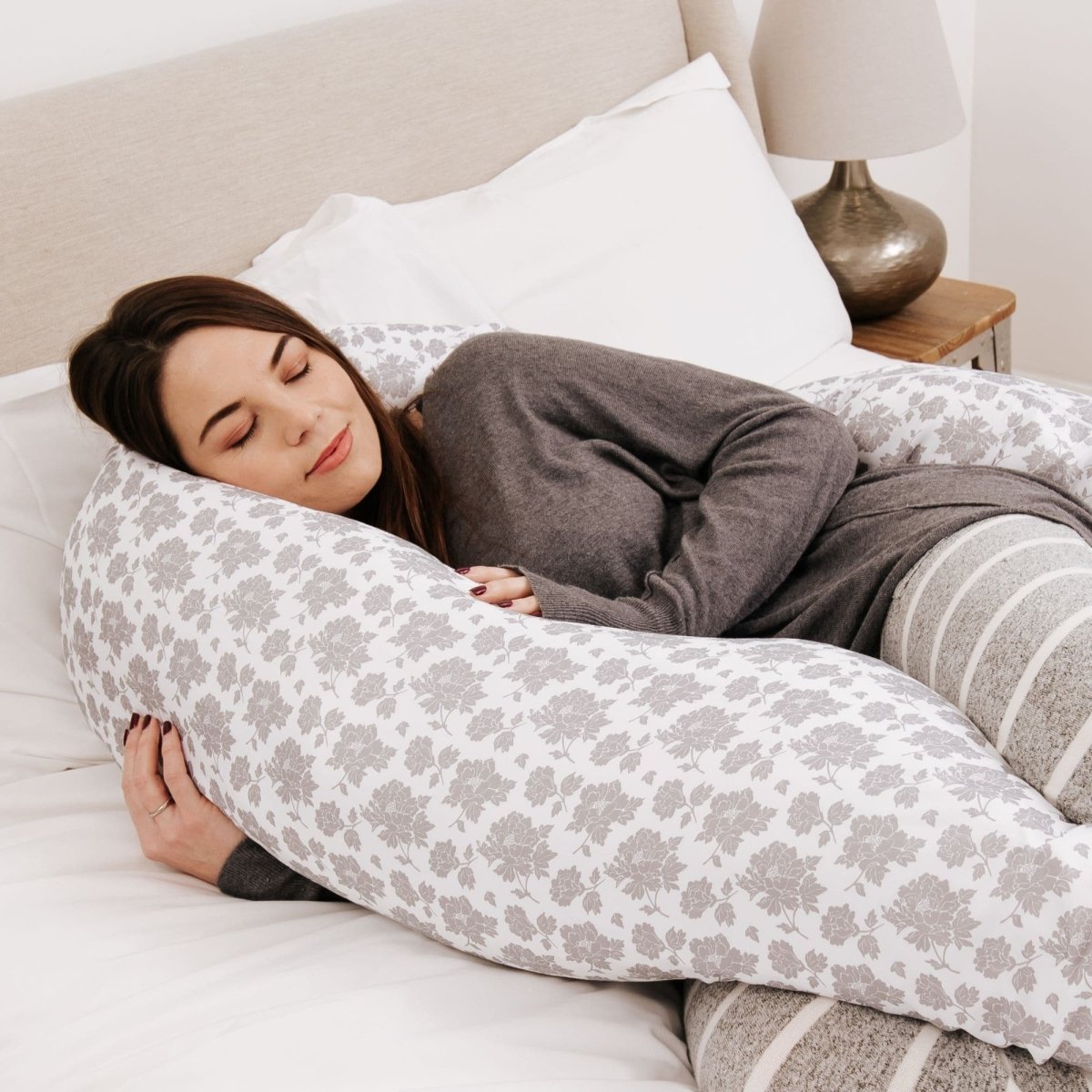 12 Ft Maternity Pillow Case - Grey Floral | Luxury Home Accessories | Heulog Glow