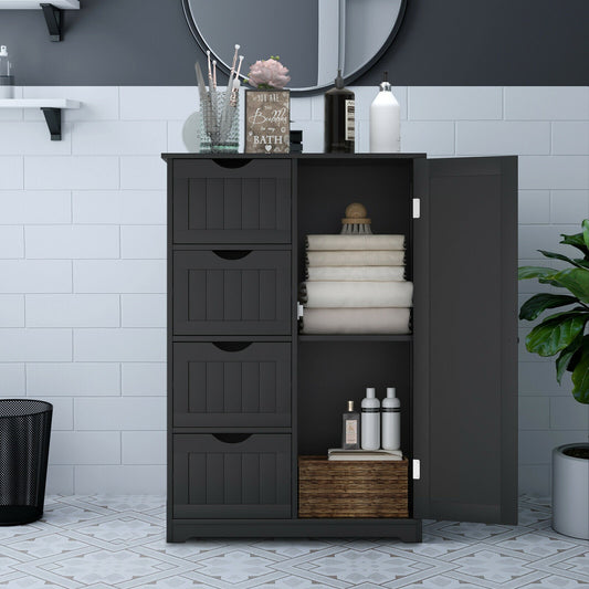 Freestanding Storage Cupboard with Adjustable Shelf and Drawers-Black