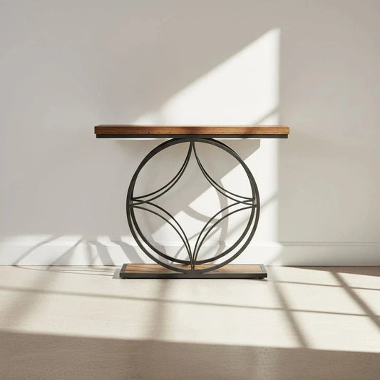 120cm Industrial Console Table - 2-Tier Sofa Table with Geometric Metal Frame | Luxury Home Accessories | Heulog Glow