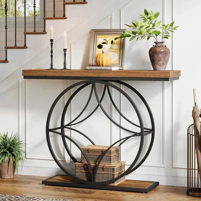 120cm Industrial Console Table - 2-Tier Sofa Table with Geometric Metal Frame | Luxury Home Accessories | Heulog Glow