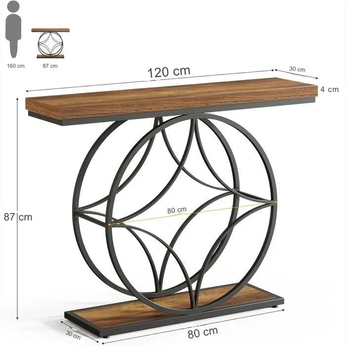 120cm Industrial Console Table - 2-Tier Sofa Table with Geometric Metal Frame | Luxury Home Accessories | Heulog Glow