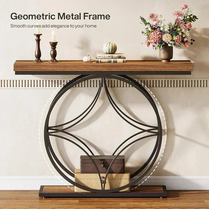 120cm Industrial Console Table - 2-Tier Sofa Table with Geometric Metal Frame | Luxury Home Accessories | Heulog Glow