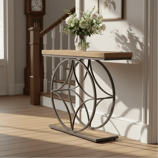 120cm Industrial Console Table - 2-Tier Sofa Table with Geometric Metal Frame | Luxury Home Accessories | Heulog Glow