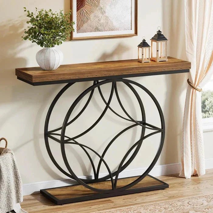 120cm Industrial Console Table - 2-Tier Sofa Table with Geometric Metal Frame | Luxury Home Accessories | Heulog Glow