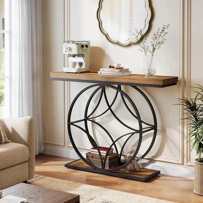 120cm Industrial Console Table - 2-Tier Sofa Table with Geometric Metal Frame | Luxury Home Accessories | Heulog Glow