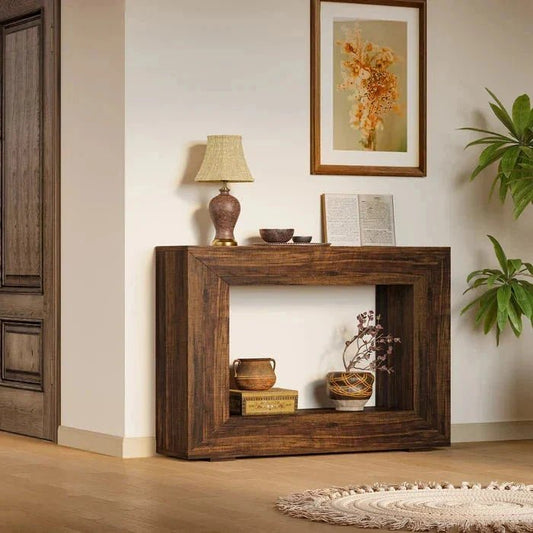120cm Modern Rustic Console Table - Bold Hollow Geometric Entryway & Accent Sideboard | Luxury Home Accessories | Heulog Glow