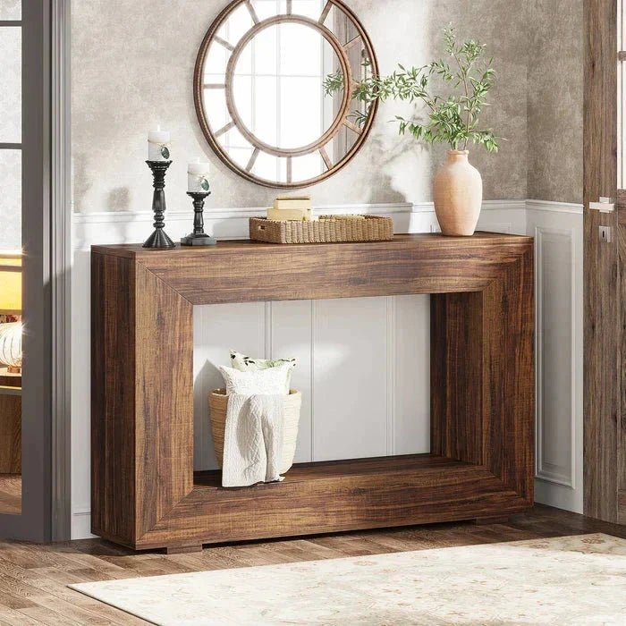 120cm Modern Rustic Console Table - Bold Hollow Geometric Entryway & Accent Sideboard | Luxury Home Accessories | Heulog Glow