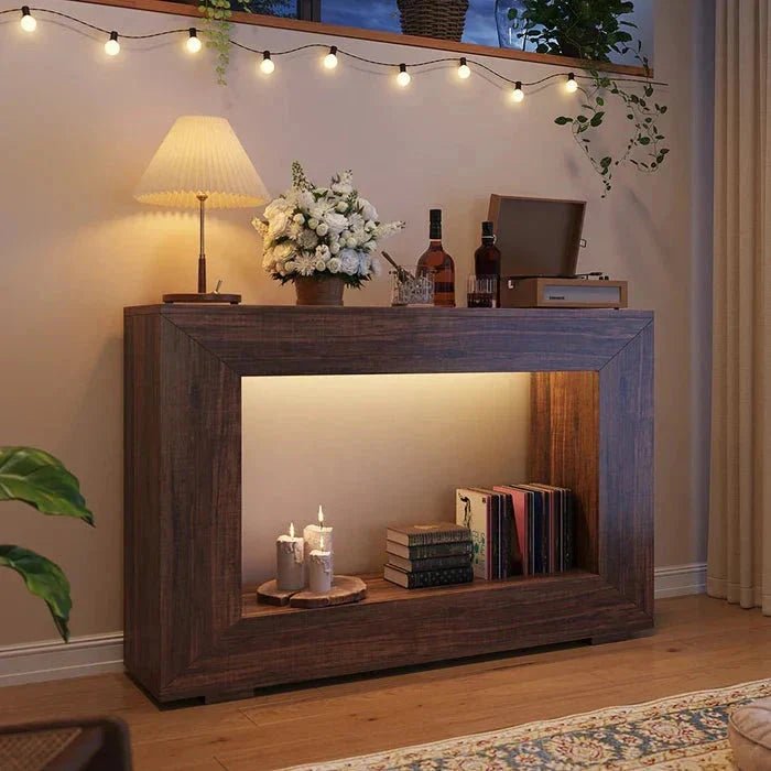 120cm Modern Rustic Console Table - Bold Hollow Geometric Entryway & Accent Sideboard | Luxury Home Accessories | Heulog Glow