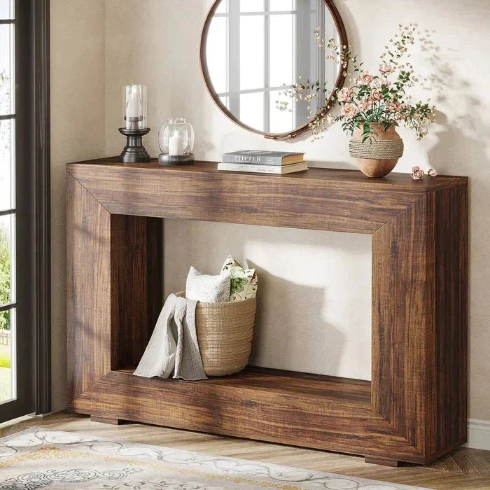 120cm Modern Rustic Console Table - Bold Hollow Geometric Entryway & Accent Sideboard | Luxury Home Accessories | Heulog Glow