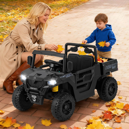12V Ride on Dump Truck with Electric Dump Bed with Music and Remote Control-Black