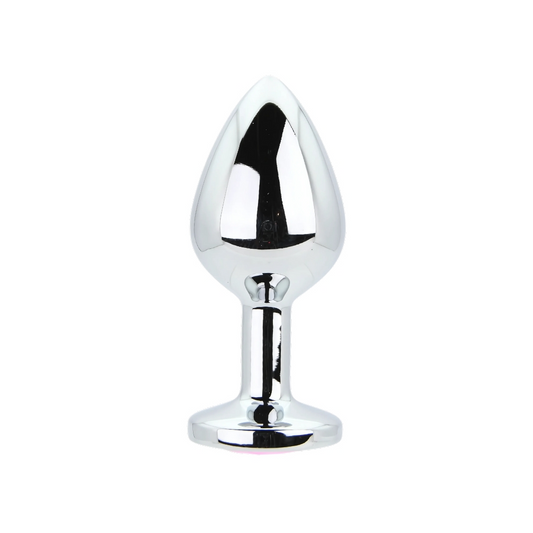 Toosh Silver Metal Butt Plug Medium Pink Stone