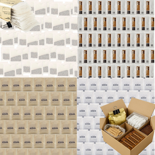 Tea • Coffee • Sugar Sachets Set — 160-Piece Hospitality Divider Box (Coffee, Black Tea, White & Brown Sugar)
